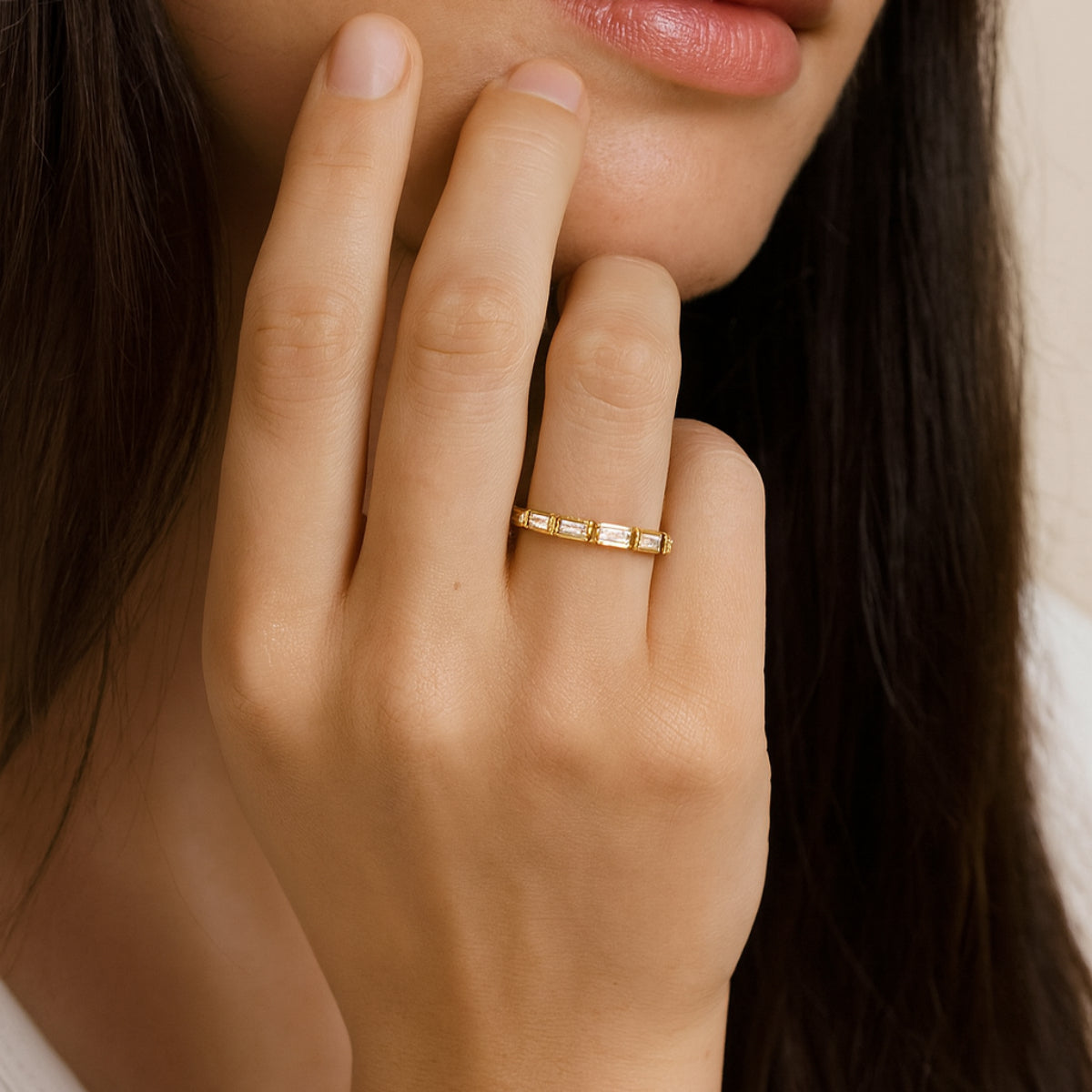 Shy Creation Kate Women's 0.16 ct. Diamond Baguette Band in 14K Yellow Gold - Size 7