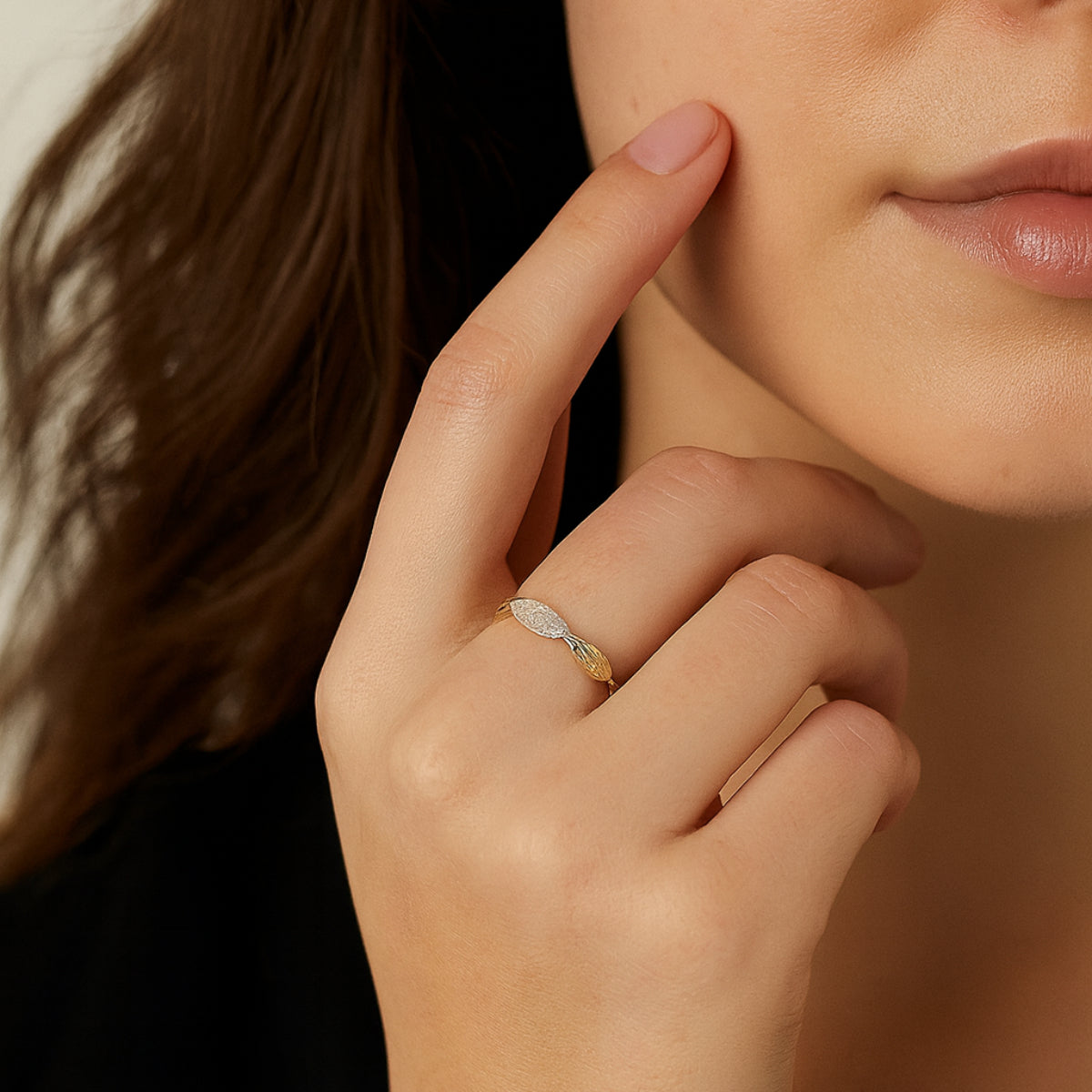 Shy Creation Kate Women's 0.10 ct. Diamond Pave Ribbed Marquise Ring in 14K Yellow Gold - Size 7