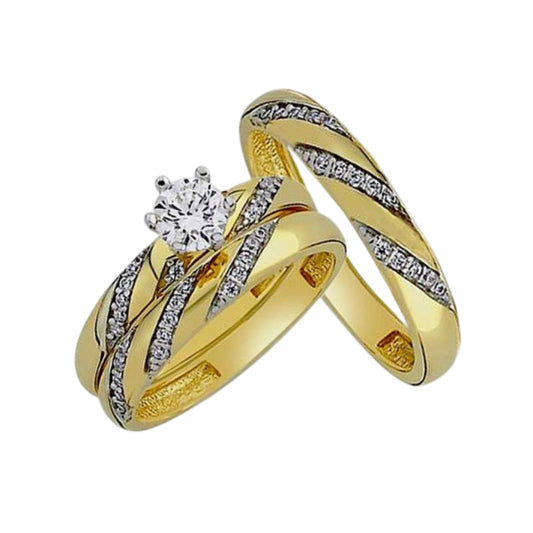 14K Yellow Gold Cubic Zirconia Wedding Trio Ring Set