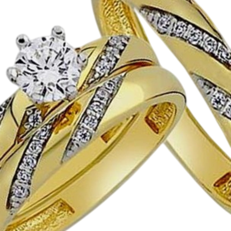 14K Yellow Gold Cubic Zirconia Wedding Trio Ring Set