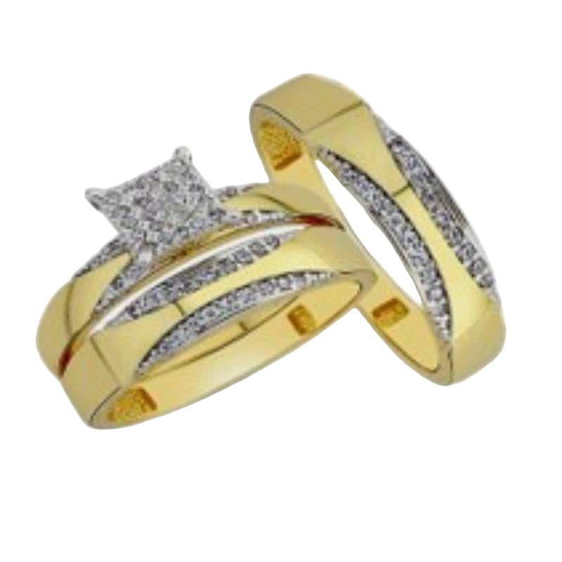 14K Yellow Gold Cubic Zirconia Wedding Trio Ring Set