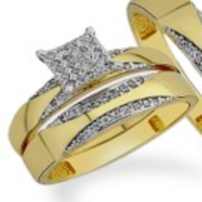 14K Yellow Gold Cubic Zirconia Wedding Trio Ring Set