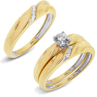 Shy Creation 14K 0.19CT Y/G Diamond Trio Set