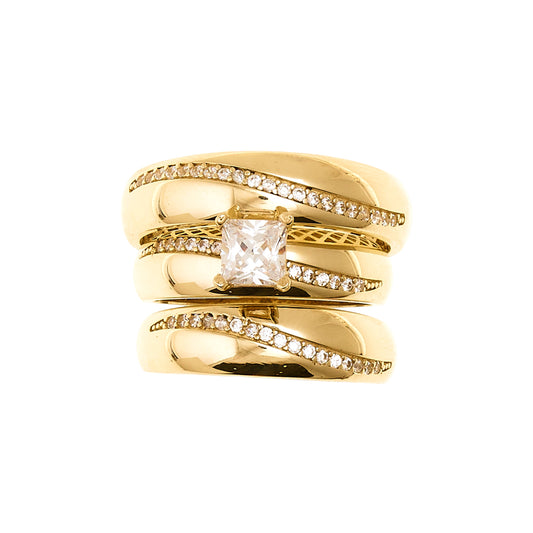 10K Square Cubic Zirconia Engagement Trio Ring in Yellow Gold