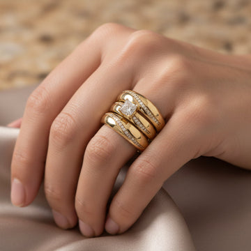 10K Square Cubic Zirconia Engagement Trio Ring in Yellow Gold