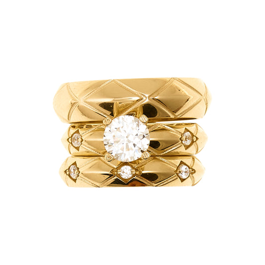10K Cubic Zirconia Engagement Trio Ring in Yellow Gold