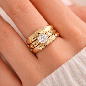 10K Cubic Zirconia Engagement Trio Ring in Yellow Gold