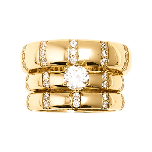 10K Round Cubic Zirconia Engagement Trio Ring in Yellow Gold