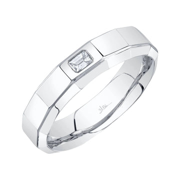 Anillo de oro blanco de 14 k con diamantes y esmeralda de 0,19 ct para hombre de Shy Creation Manno (talla 10)