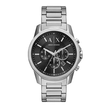 Armani Exchange Men's 44mm Silver-Tone Bracelet Watch - Black Dial