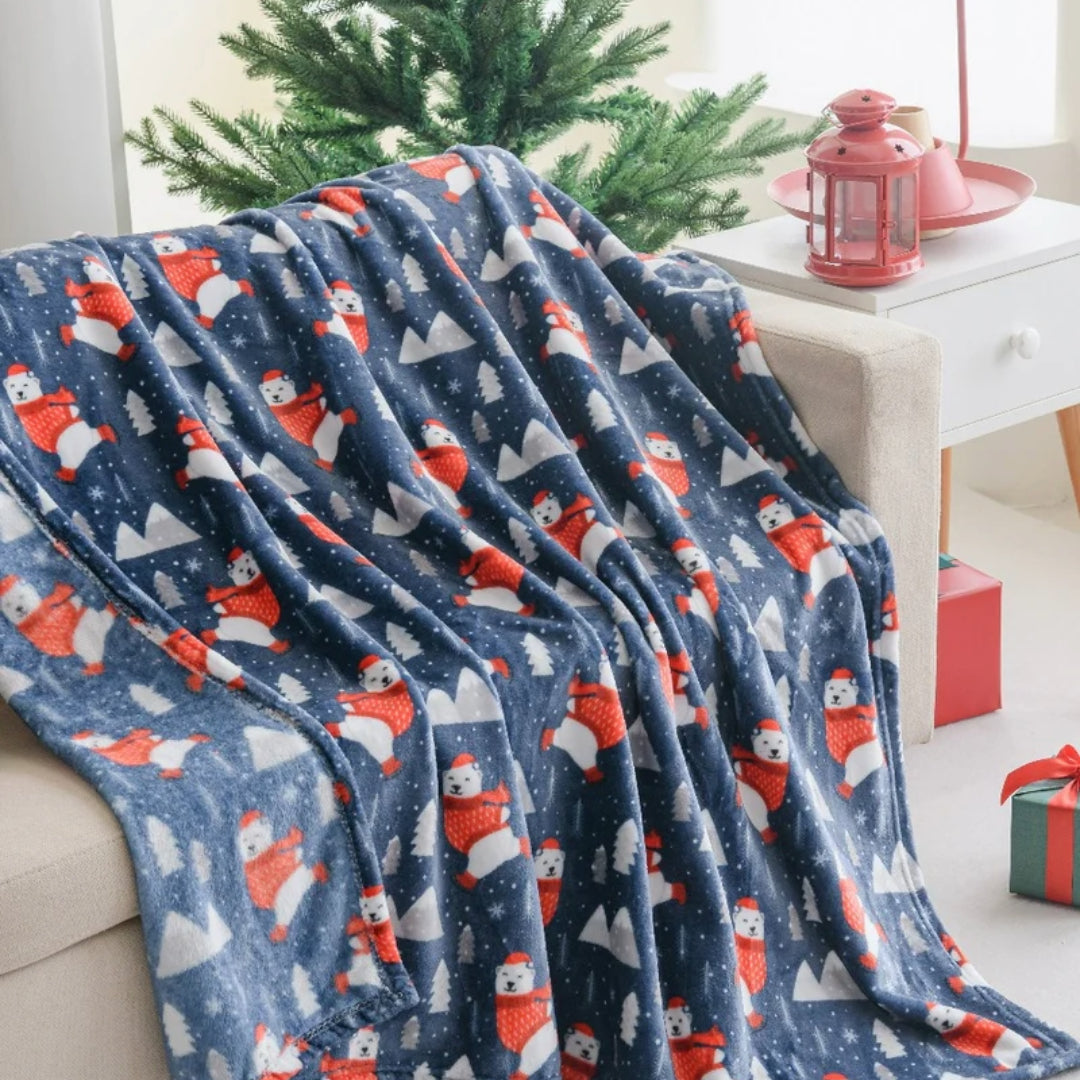 Ultra Soft Oversized Plush Holiday Throw Blanket - Polar Bear