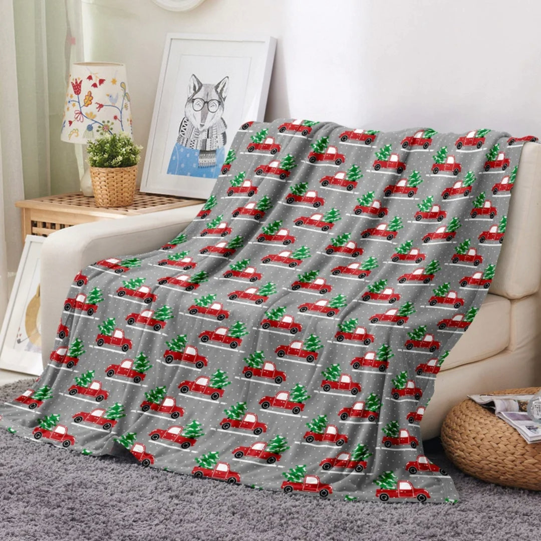 Ultra Soft Oversized Plush Holiday Throw Blanket - Christmas Tree/Truck