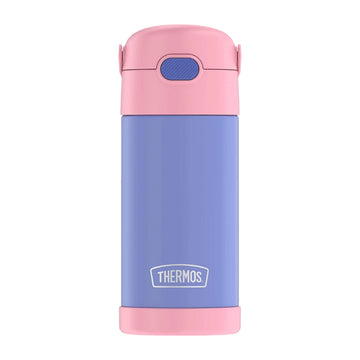Botella de agua para hidratación de acero inoxidable con aislamiento al vacío y pajita Thermos FUNtainer de 12 oz, color morado y rosa