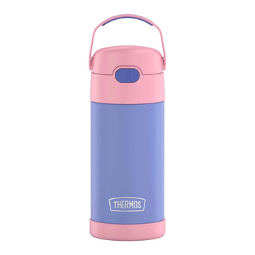 Botella de agua para hidratación de acero inoxidable con aislamiento al vacío y pajita Thermos FUNtainer de 12 oz, color morado y rosa