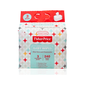 Fisher-Price Aloe Vera and Chamomile Baby Wipes (Pack of 3, 80-Count Each)