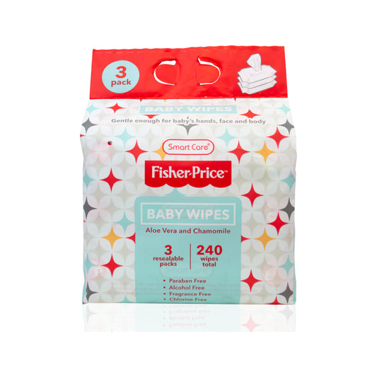 Fisher-Price Aloe Vera and Chamomile Baby Wipes (Pack of 3, 80-Count Each)