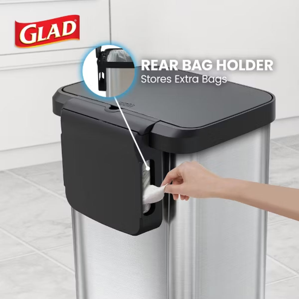 Glad 50L Step Trash Can with Odor Protection - Silver/Black