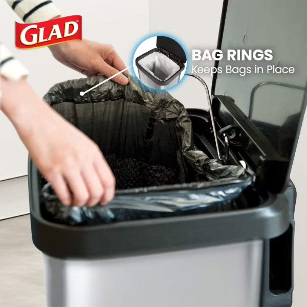 Glad 50L Step Trash Can with Odor Protection - Silver/Black