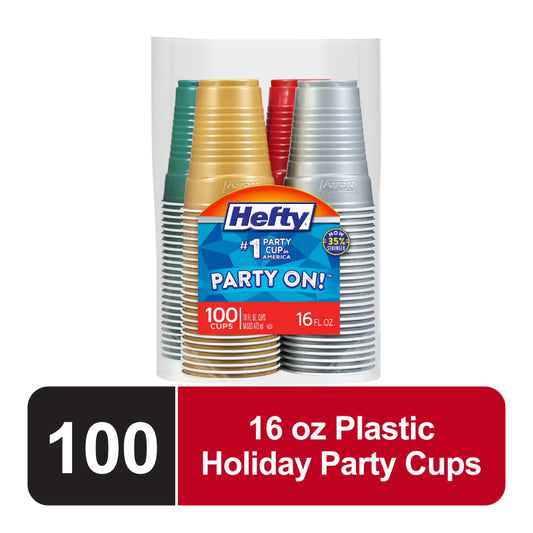 Hefty Party On Holiday 16 oz Disposable Cups (100-Pieces) - Assorted