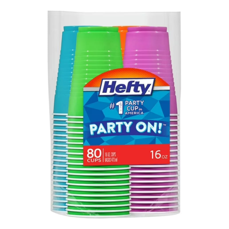 Hefty Party On 16 oz Disposable Cups (80-Pieces) - Assorted