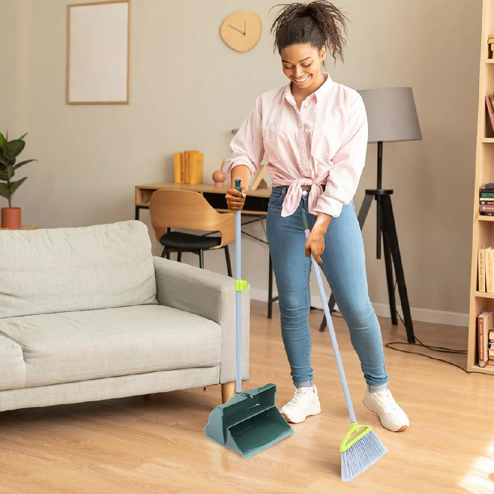 Pine-Sol Broom and Dustpan Set with Adjustable Handle - Green/Gray