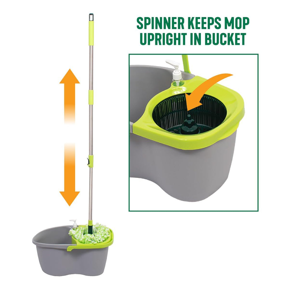 Pine-Sol Spin Mop and Bucket Set with Extendable Handle and Easy Wring Bucket - Green/Gray