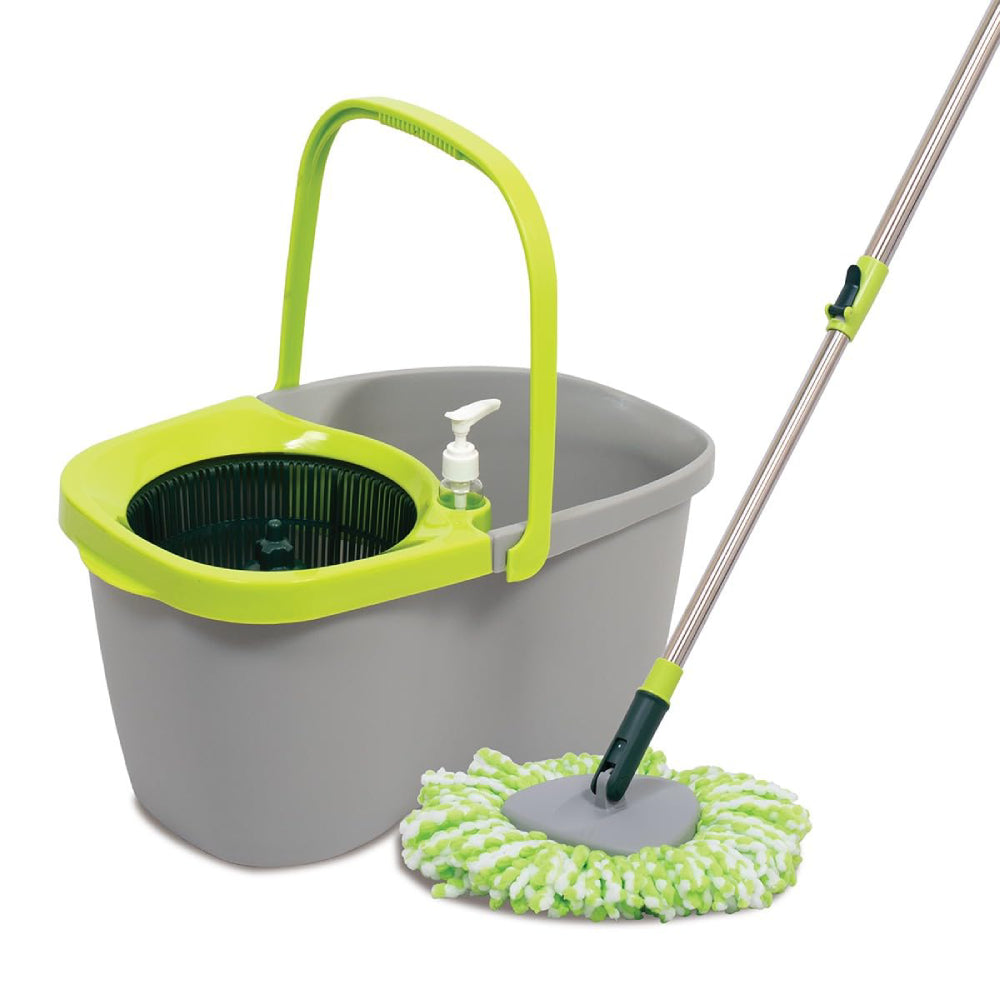 Pine-Sol Spin Mop and Bucket Set with Extendable Handle and Easy Wring Bucket - Green/Gray