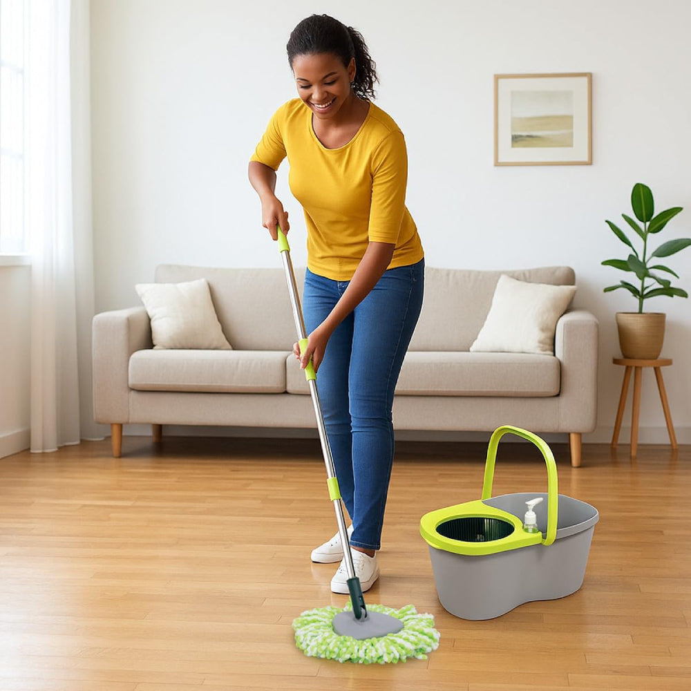Pine-Sol Spin Mop and Bucket Set with Extendable Handle and Easy Wring Bucket - Green/Gray