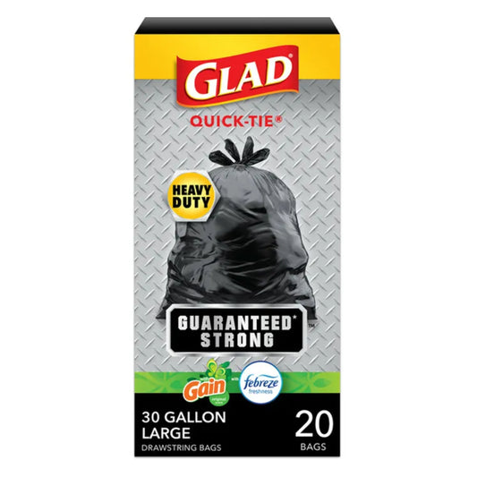 Glad Quick-Tie DrawString Gain Original Trash Bags (20-Count) - Black