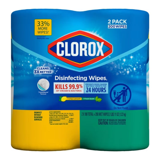 Clorox Crisp Lemon & Fresh Scent Disinfecting Cleaning Wipes (Pack of 2, 100-Count Each)