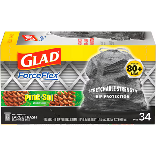 Glad 30-Gallon Original Pine Black Indoor Plastic Kitchen Drawstring Trash Bag 34 -Count