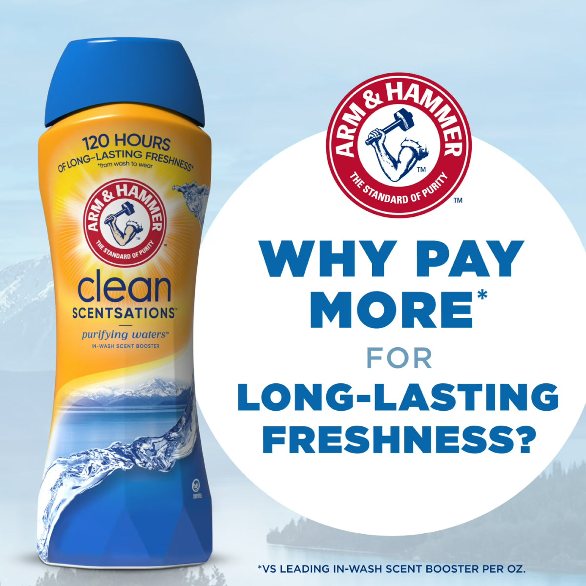 Arm & Hammer 37.8 oz Clean Sensations Laundry In-Wash Scent Booster, Purifying Waters Scent