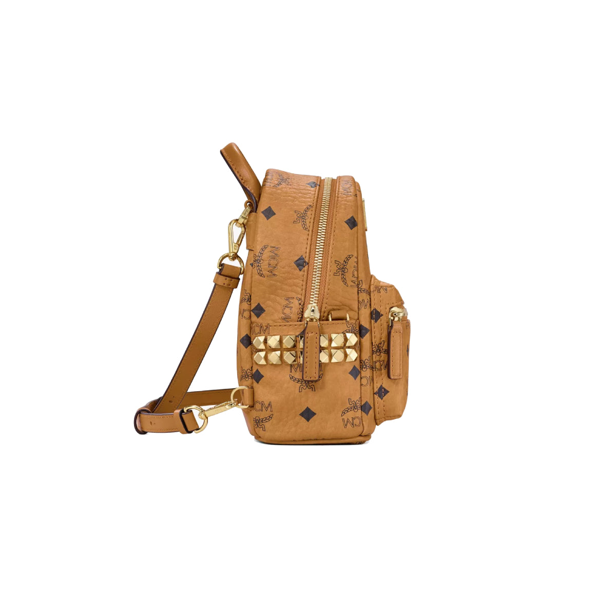 MCM Visetos X-Mini Stark Bebe Boo Side Studs Backpack - Cognac