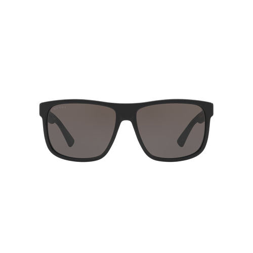 Gucci GG0010S Rectangle Acetate Sunglasses - Shiny Black / Grey