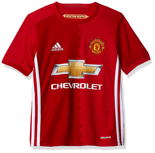 Camiseta de fútbol local juvenil del Manchester United de Adidas, talla mediana 2016-17, color rojo y blanco