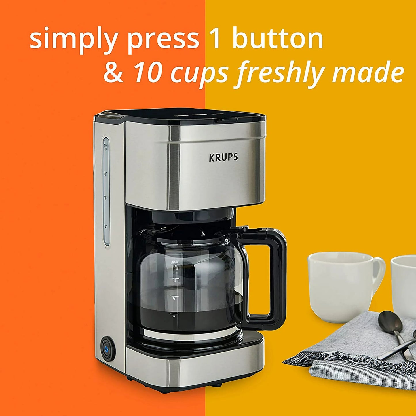 Krups Simply Brew 10-Cup Drip Coffee Maker with Filter - Black/Silver