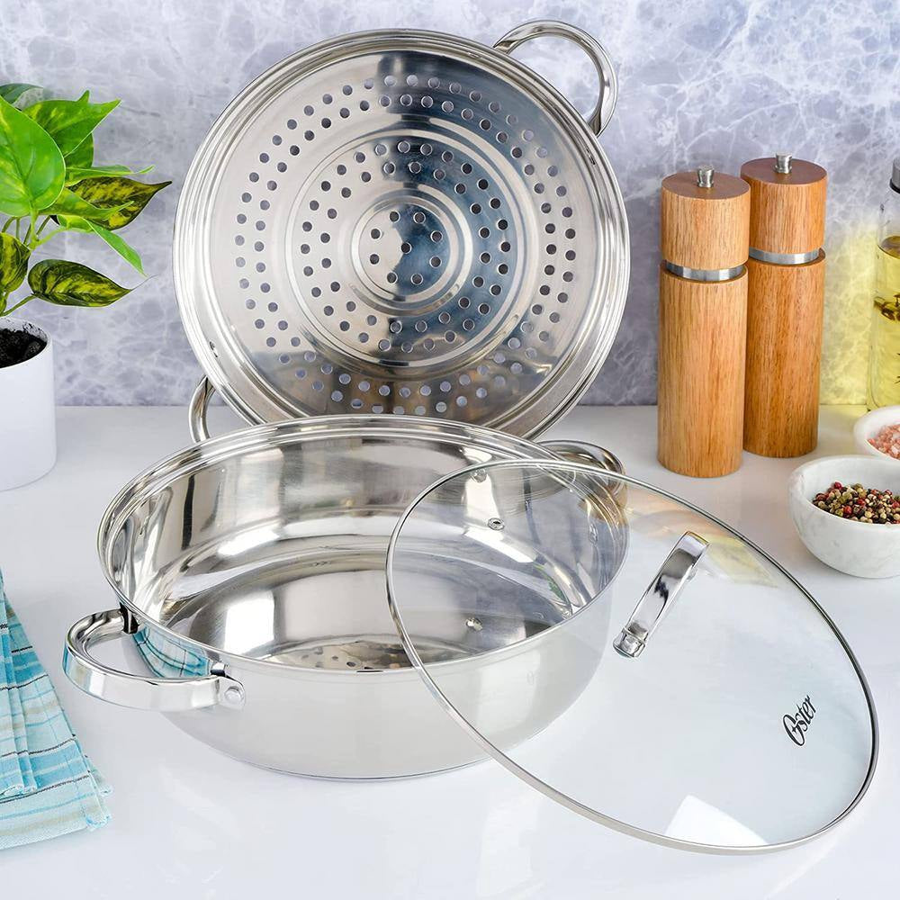 Oster 11" Everyday Pan with Steamer & Lid - Silver