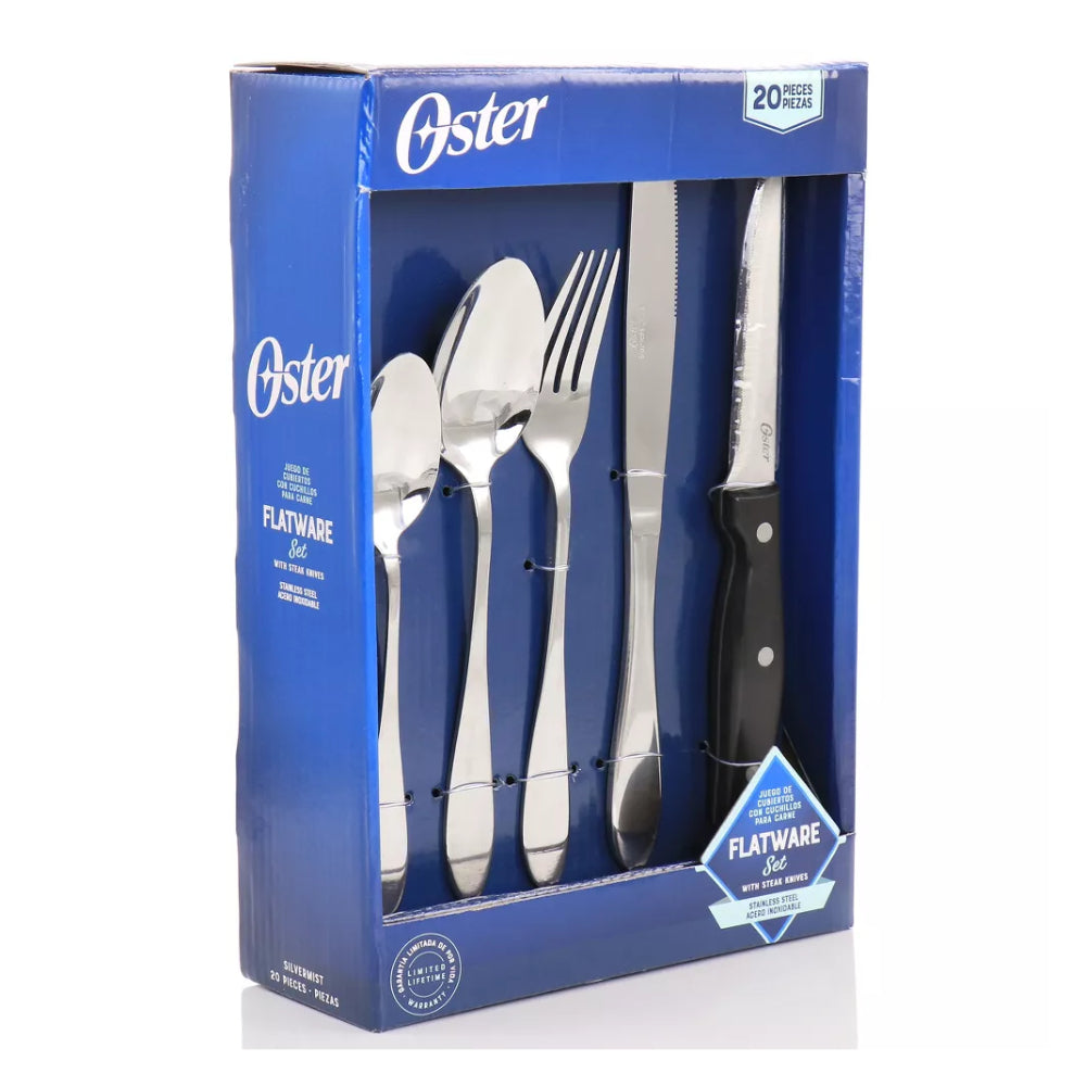 Oster Silvermist Flatware Knife Set with Steak Knives (20-Piece)