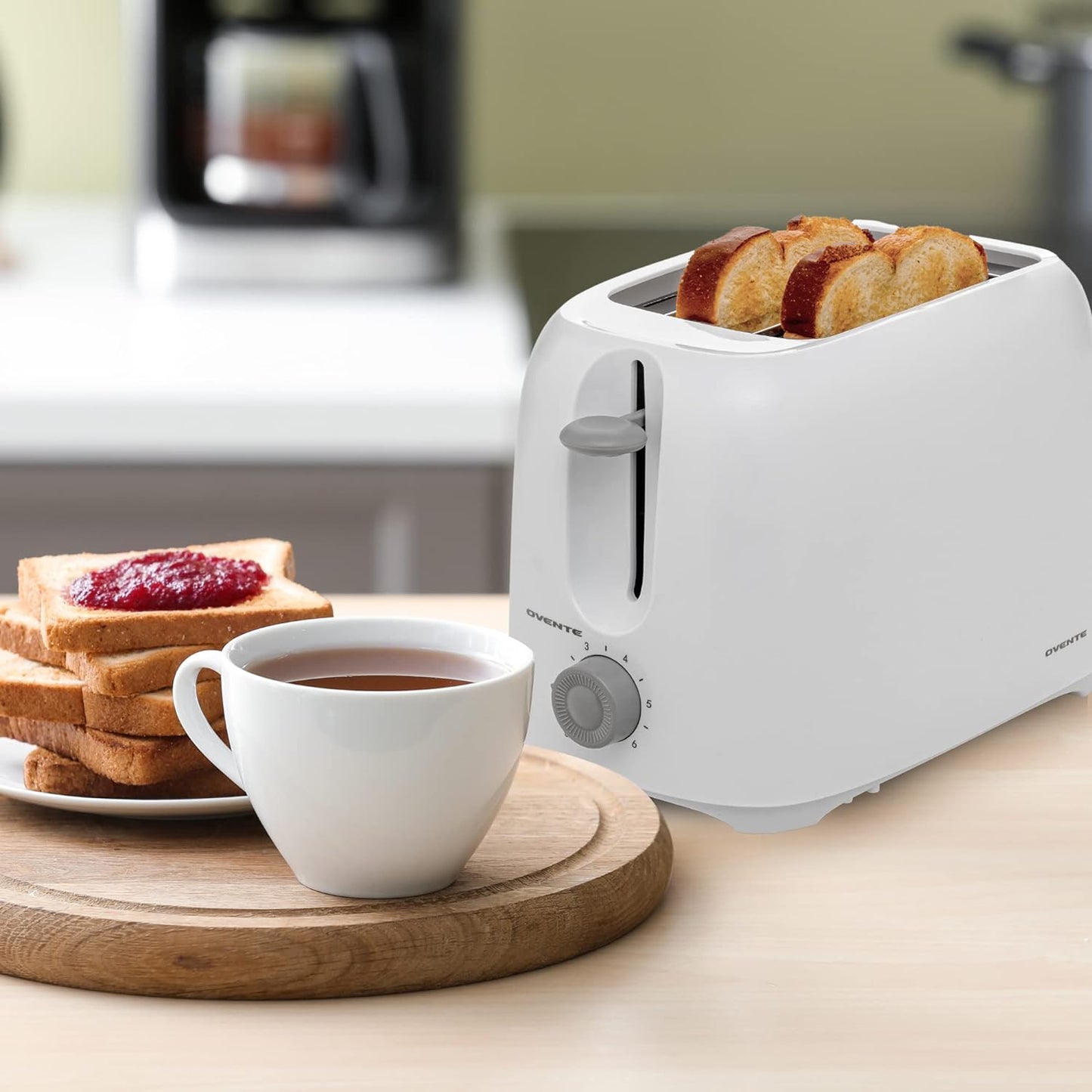 Ovente Electric 2-Slice Toaster Machine with Removable Crumb Tray - White