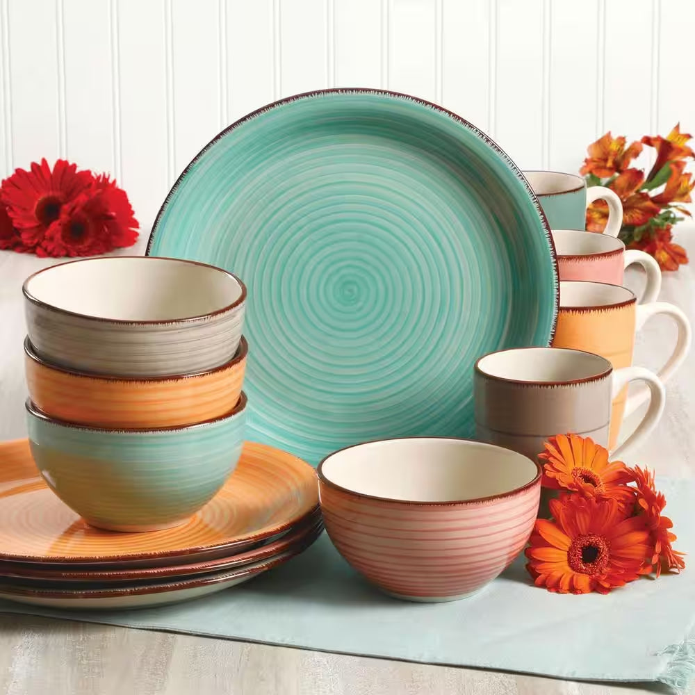 Gibson Home Color Vibes 12-Piece Pastel Stoneware Dinnerware Set