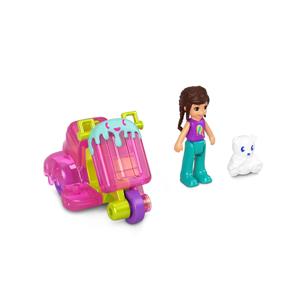 Conjunto de muñeca en miniatura y vehículo de fundición a presión Polly Pocket con minimascota (surtido)