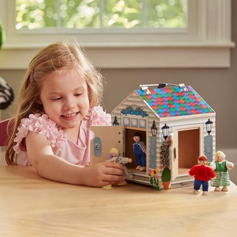 Melissa & Doug Take-Along Wooden Doorbell Dollhouse with 4 Poseable Dolls