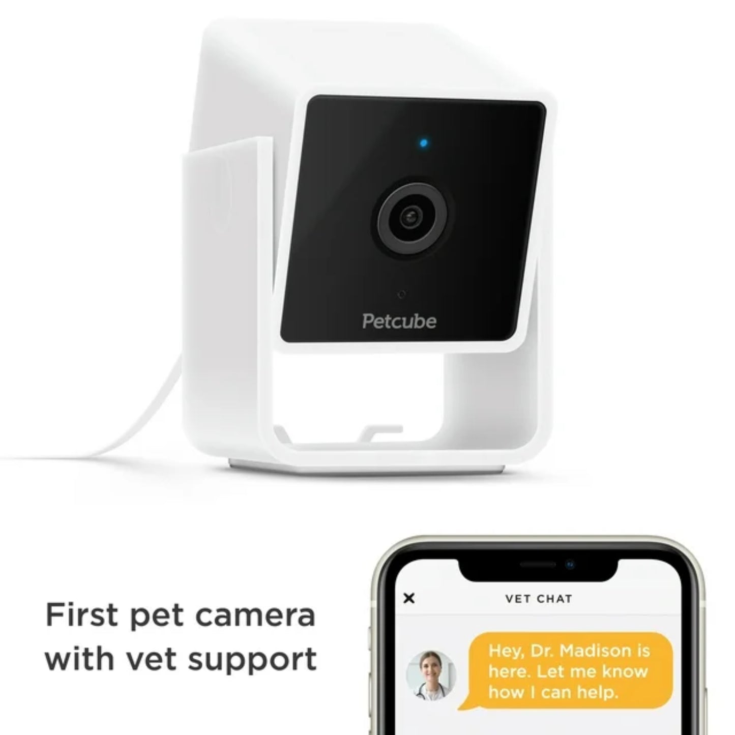 Cámara inteligente para mascotas Petcube CAM HD con servicio de atención al cliente 24 horas al día, 7 días a la semana, color blanco y negro