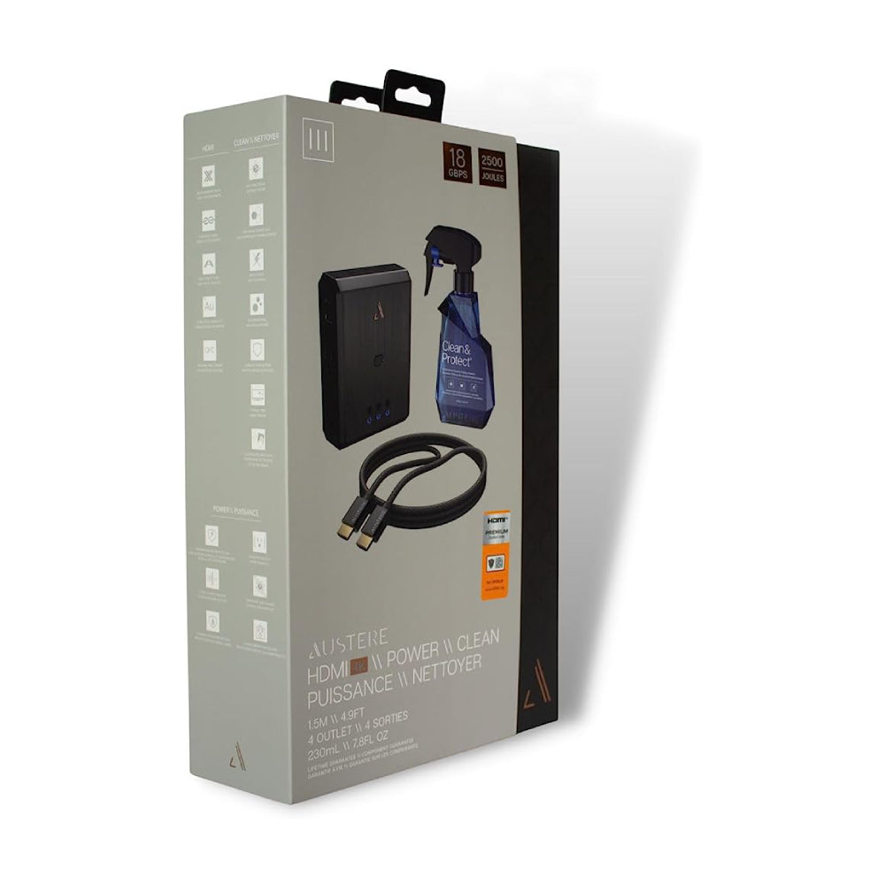 Austere Surge Protector, 1.5m HDMI Cable, and Screen Cleaner