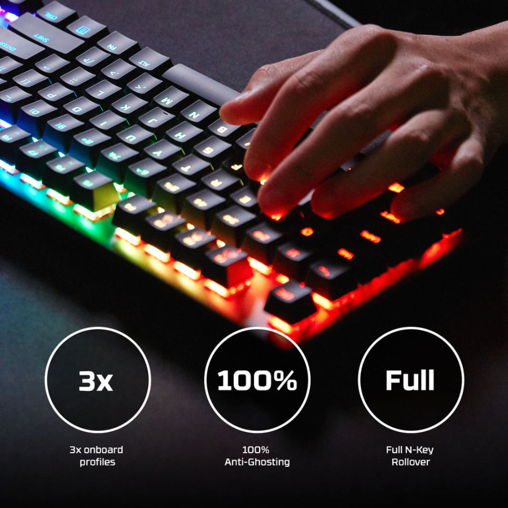 Teclado mecánico táctil para juegos HyperX Alloy Origins Core Tenkeyless con cable y retroiluminación RGB, color negro