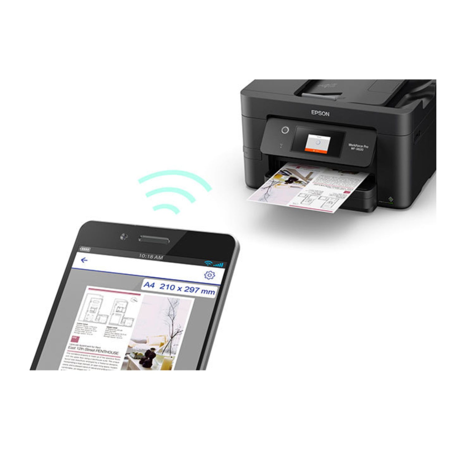 Impresora de inyección de tinta a color inalámbrica multifunción Epson WorkForce Pro WF-3820 (negra) 