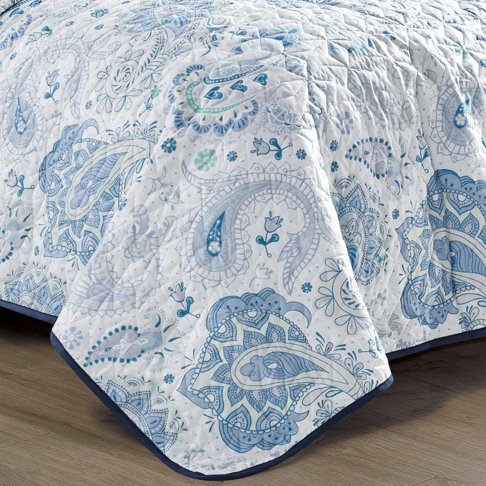 Esca Heget Queen Size 3-Piece Reversible Bedspread Set - Blue/White