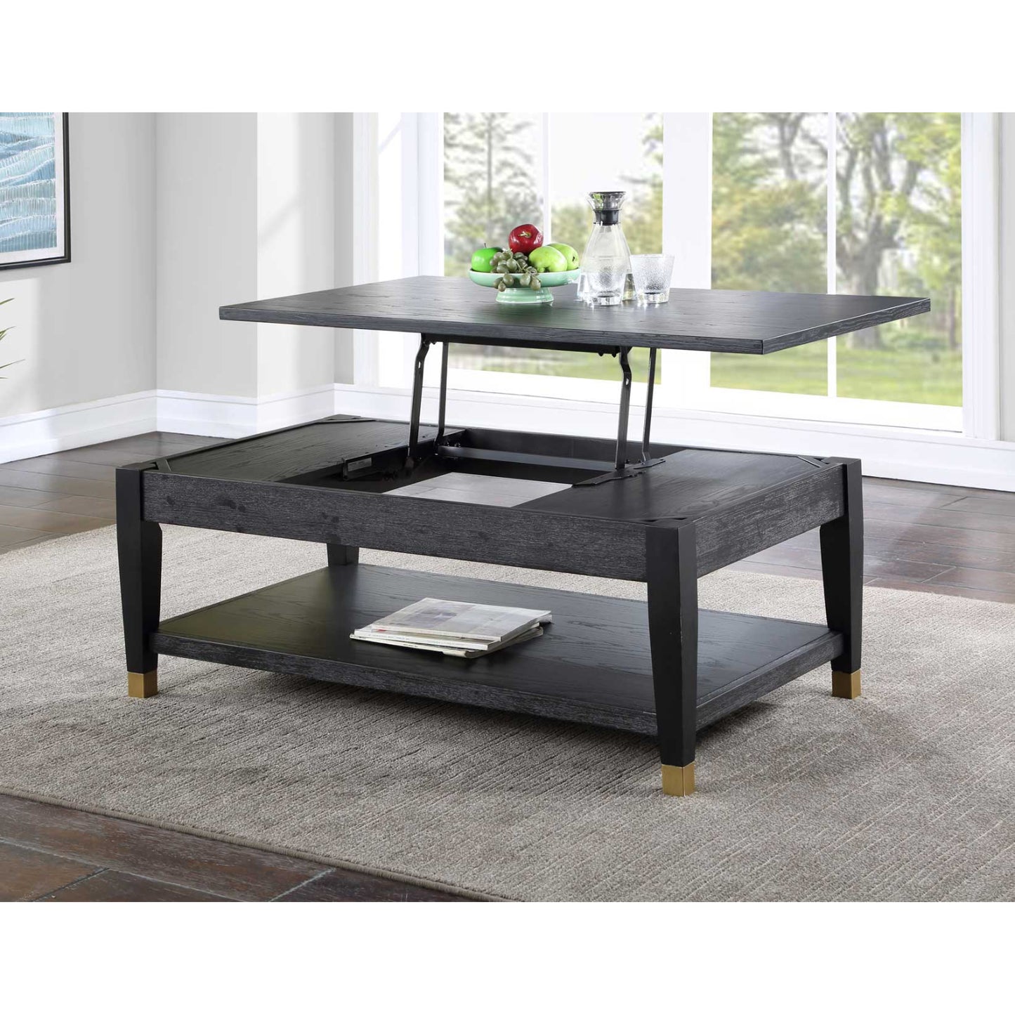 Yves 48" Coffee Table with Lift Top and Open Shelf by Steve Silver Company - Charcoal