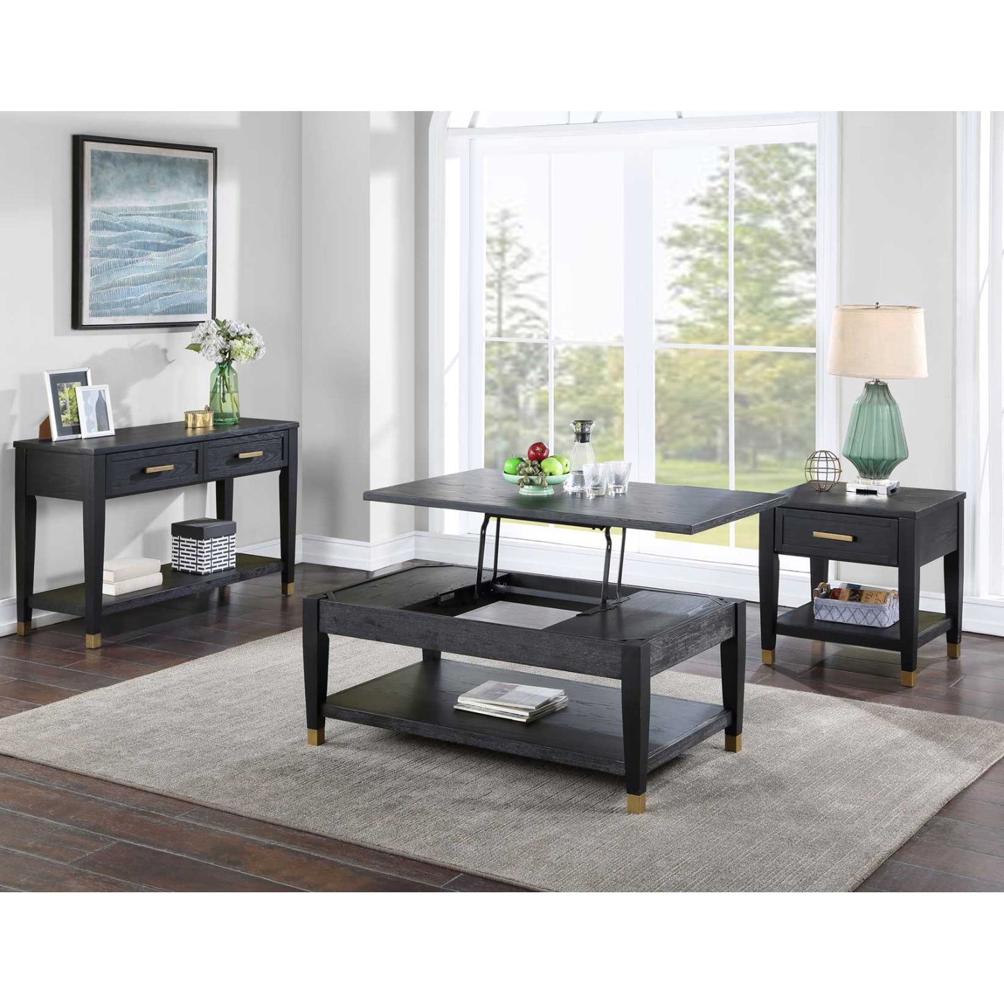 Yves 48" Sofa Table with Open Shelf and 2 Drawers by Steve Silver Company - Charcoal