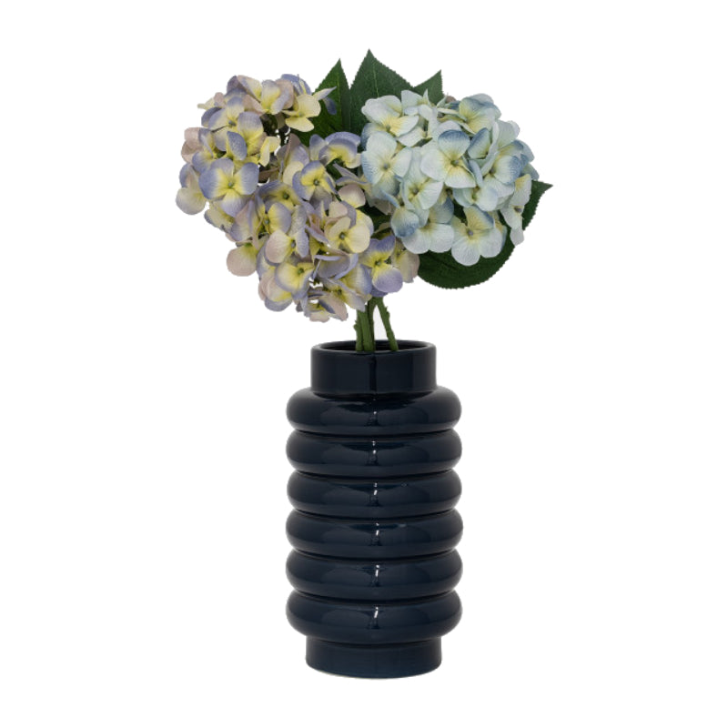 Sagebrook Home Contemporary 12" Ceramic Ribbed Vase - Navy